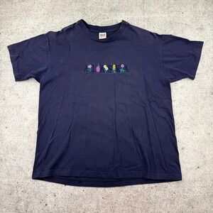 Vintage Made in USA Single Stitch Anvil Navy Alaska Floral Embroidered Tee  XL